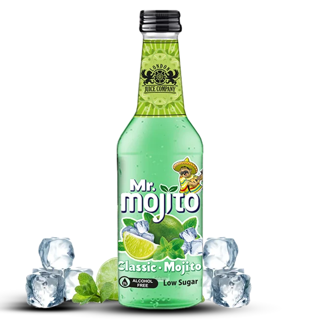 330ml and 275ml bottle of Mr. Mojito Classic, featuring the traditional mojito flavours of lime, mint, and ice for a cool experience.